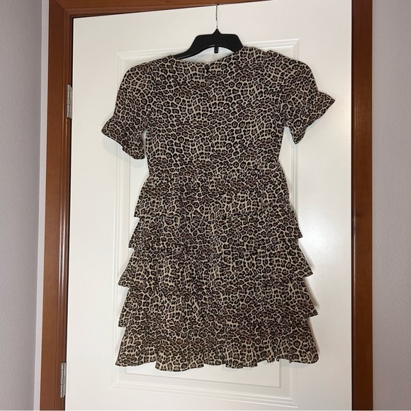 NWT Bardot Junion Ruffled Layered  Short Sleeve Lined Leopard Print Youth Dress - Picture 13 of 14
